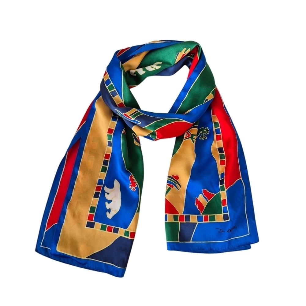 Multicolor Indigenous Art Silk Scarf by Dawn Oman for Oscardo